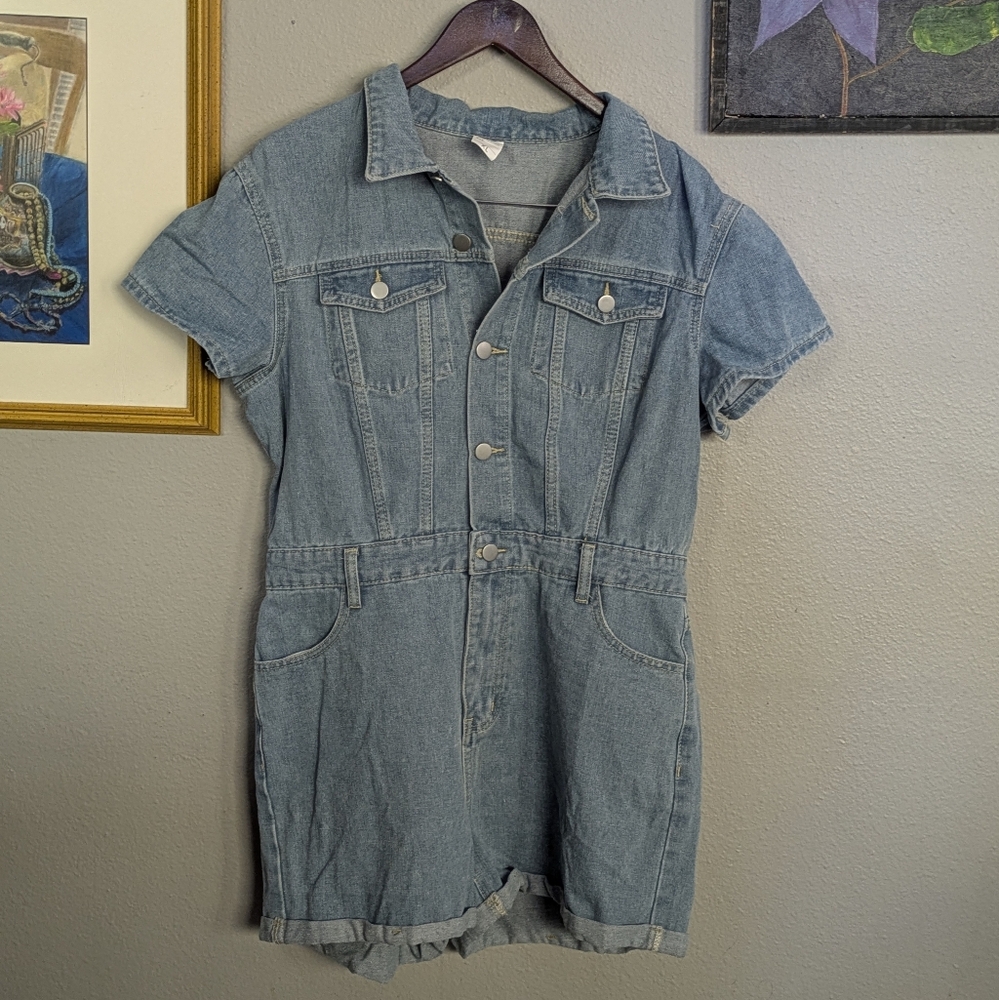 Denim Short Sleeve Jumpsuit Romper XL